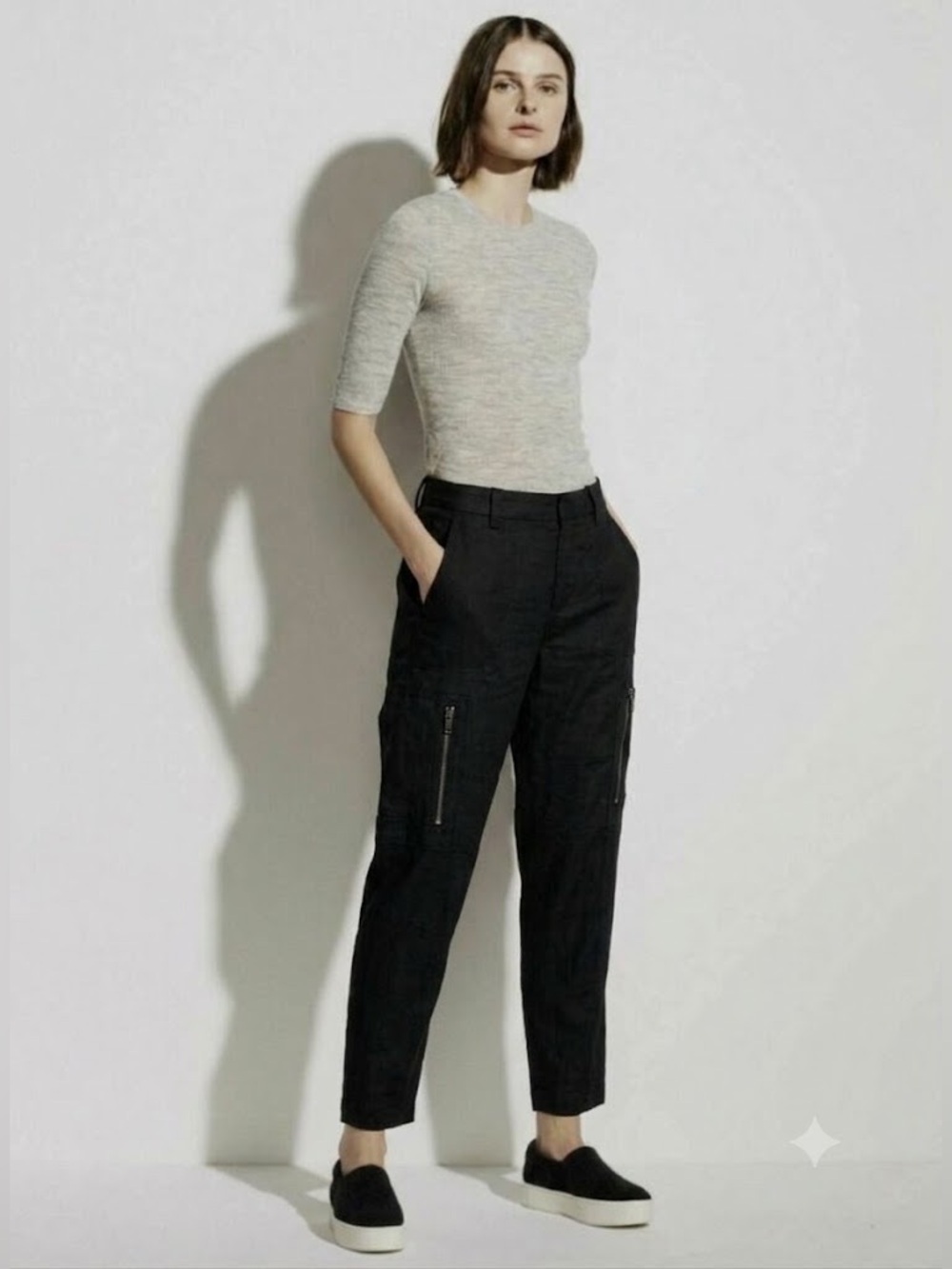 Vince Linen Blend Cargo Pants Ankle-Length Jogger Sz 6 Minimal Chic Contemporary